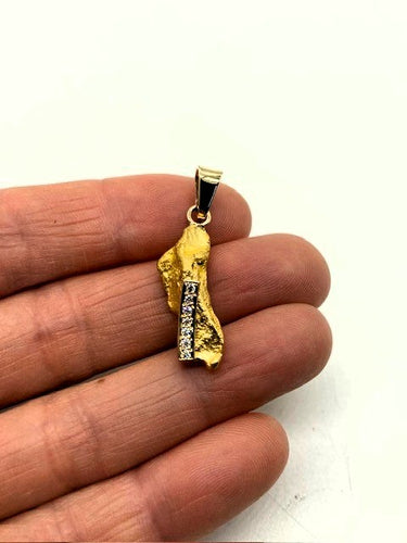 Natural Gold Nugget with Bar of Diamonds Pendant