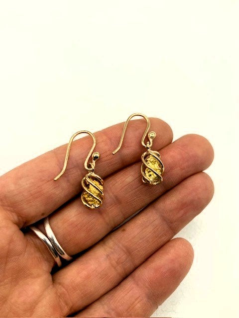 Natural Gold Nugget Cage Earrings