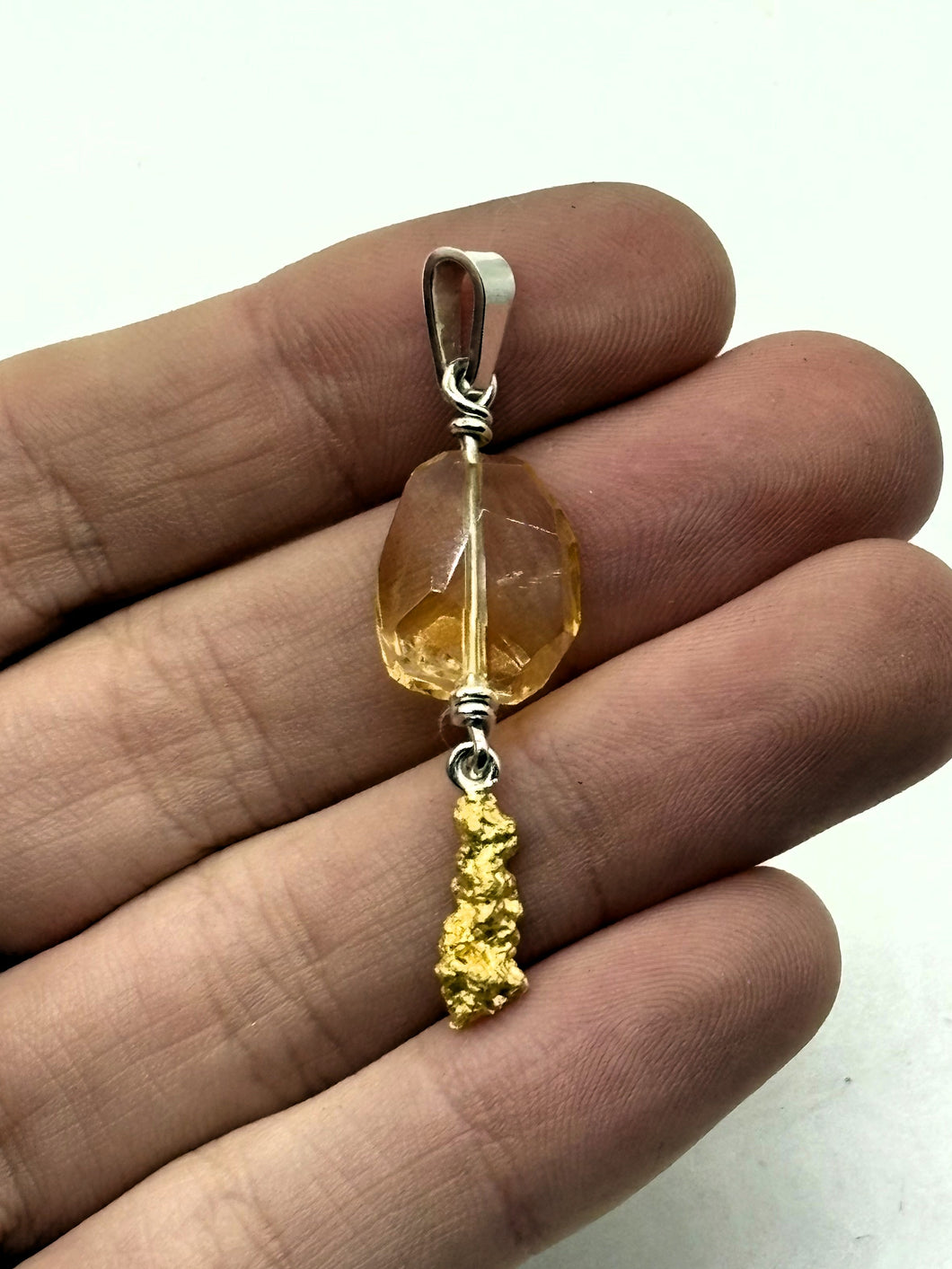 Natural Gold Nugget with Citrine Pendant