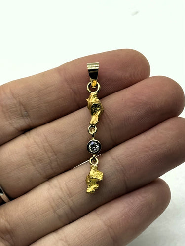 Natural Gold Nugget Double Pendant with Diamond