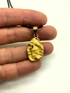 Natural Gold Nugget w 9 Diamonds Scroll Pendant