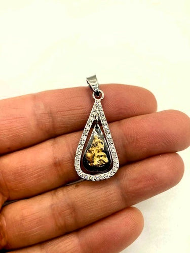 Natural Gold Nugget and WG Diamond Articulated Pendant