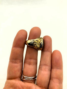 Natural Gold Nugget Inlay Ring with Rainbow Lattice Sunstone