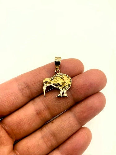 Natural Gold Nugget Inlay Kiwi Pendant