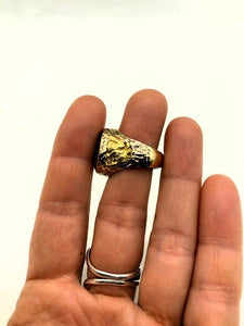 Natural Gold Nugget Inlay Ring with Rainbow Lattice Sunstone