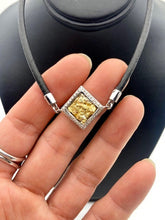 Load image into Gallery viewer, Natural Gold Nugget Diamond Shaped Inlay Pendant w Diamonds