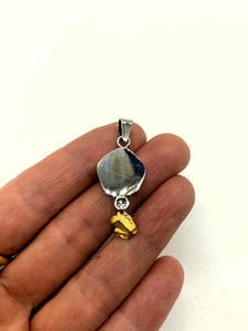 Natural Gold Nugget Diamond & Opal Pendant