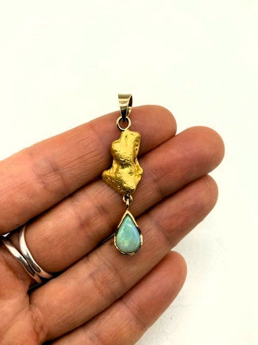 Natural Gold Nugget & Opal Pendant