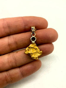 Natural Gold Nugget and Green Sapphire Pendant