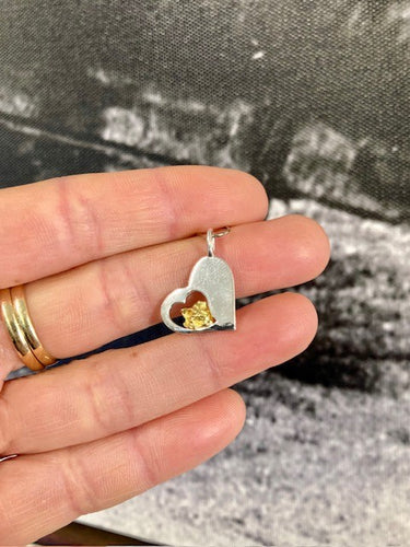 Natural Gold Nugget Silver Heart Pendant