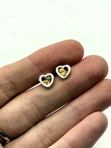 Natural Gold Nugget Silver Heart Studs
