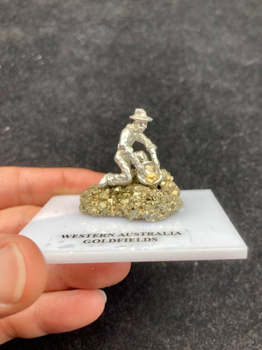 Figurine with leaf gold (lead free pewter) on pyrite