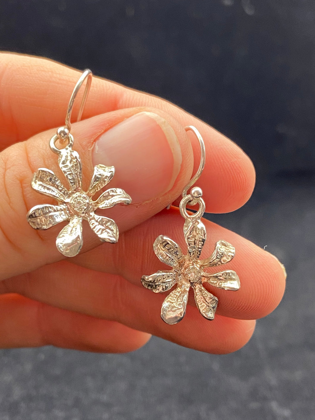 Sterling Silver Diamond Flower Earrings.