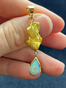 Natural Gold Nugget & Opal Pendant