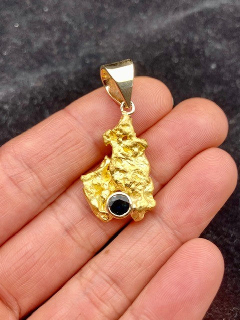 Natural Gold Nugget and Sapphire Pendant