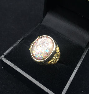 Natural Gold Nugget Inlay Ring with Rainbow Lattice Sunstone